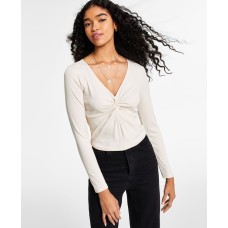 Hippie Rose Juniors’ Twist Front Top, Beige/L