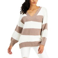 Hippie Rose Juniors V-Neck Tunic Sweaters, Beige, Small
