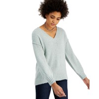 Hippie Rose Juniors V-Neck Tunic Sweaters, Sage Mint, Large