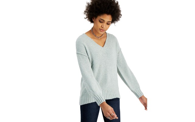  Juniors V-Neck Tunic Sweaters, Sage Mint, Large