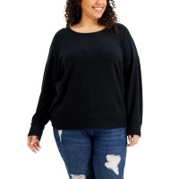 Hippie Rose Trendy Plus Size Slit-Back Hacci Top, Black, 2X