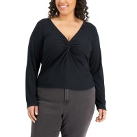 Hippie Rose Women’s Trendy Plus Size Twist-Front Top, Black, 2X