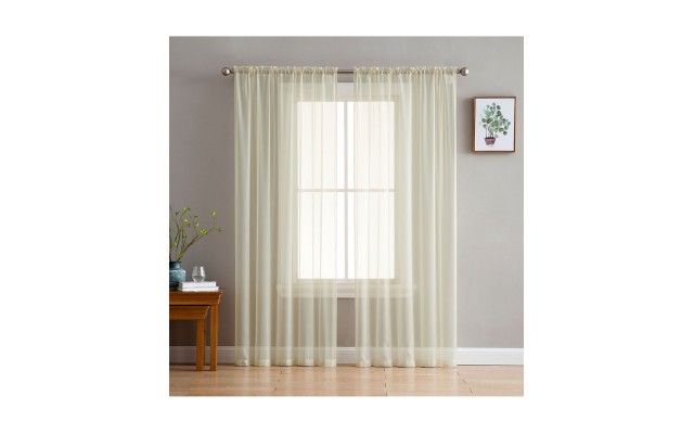 Hlc. me Canberra Sheer Voile Rod Pocket Curtain Panels, Beige, 54x95