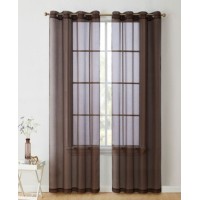 HLC.ME Perth Semi Sheer Grommet Curtain Panels, 95″ L x 54″ W, Brown