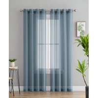 HLC.ME Perth Semi Sheer Grommet Curtain Panels, Aqua, 54×84