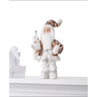 Holiday Lane 12″H Fabric Standing Santa In Pink Sequin and White Furry Outfit