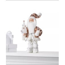 Holiday Lane 12″H Fabric Standing Santa In Pink Sequin and White Furry Outfit