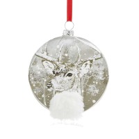 Holiday Lane 2018 Silver Disc with Reindeer & Snow Pattern Christmas Ornament
