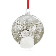 Holiday Lane 2018 Silver Disc with Reindeer & Snow Pattern Christmas Ornament