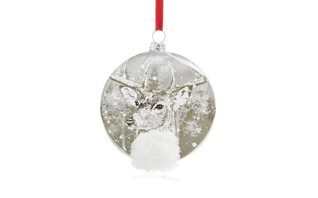  2018 Silver Disc with Reindeer & Snow Pattern Christmas Ornament