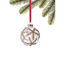 Holiday Lane At The Beach And Seaside Clear Ball with Gold-Tone Glittered Sea Stars Ornament