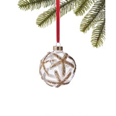 Holiday Lane At The Beach And Seaside Clear Ball with Gold-Tone Glittered Sea Stars Ornament