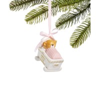 Holiday Lane Baby’s First Baby Bear In Pink Cradle