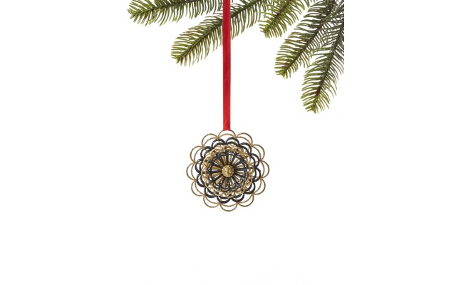  Black Tie Black & Gold-Tone Snowflake with Glitter Ornament