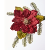 Holiday Lane Blessed Red, Green, Gold Flower Clip Ornament