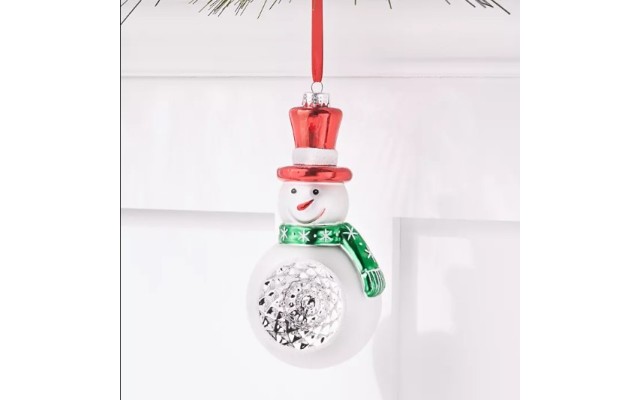 Holiday Lane Christmas Cheer Reflector Snowman with Green Scarf Ornament