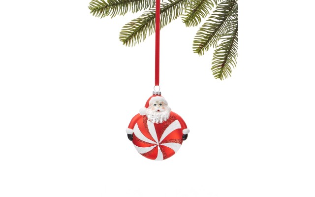  Christmas Cheer Santa With Peppermint Ornament, Red