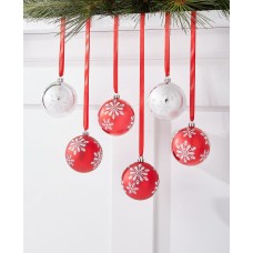 Holiday Lane Christmas Cheer Set of 6 Shatterproof Decorated Ball Ornament, Red/Silver
