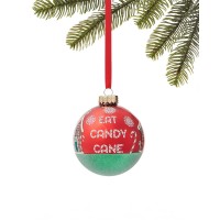 Holiday Lane Christmas Cheer Shiny Red Gingerbread, Candy Cane and Snowflake Pattern Ball Ornament