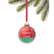 Holiday Lane Christmas Cheer Shiny Red Gingerbread, Candy Cane and Snowflake Pattern Ball Ornament
