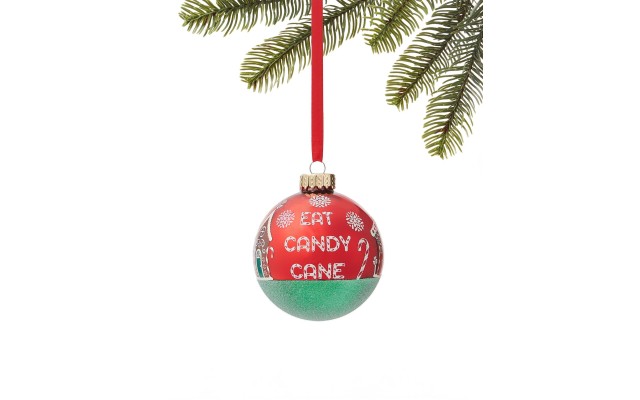  Christmas Cheer Shiny Red Gingerbread, Candy Cane and Snowflake Pattern Ball Ornament