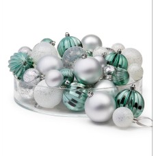 Holiday Lane Cozy Christmas Set of 50 Shatterproof White, Green & Silver-Tone Ball Ornament