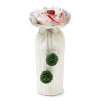 Holiday Lane Cozy Christmas White Knit Sweater Bottle Cover with Pompoms