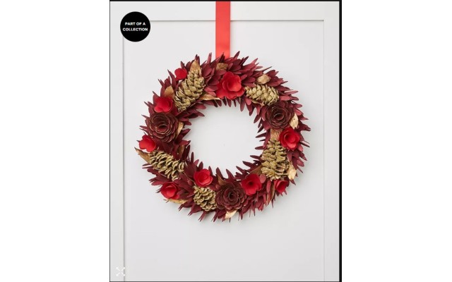 Holiday Lane Evergreen Dreams Red & Gold Pine Cone Wreath