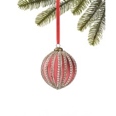 Holiday Lane Evergreen Dreams Red with Silver Jewel Ball Ornament