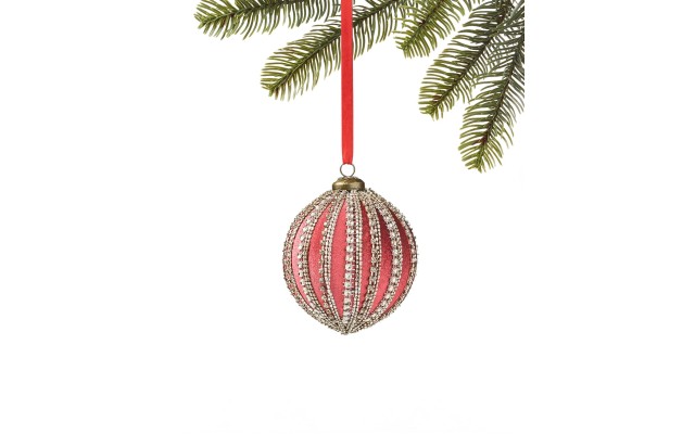  Evergreen Dreams Red with Silver Jewel Ball Ornament