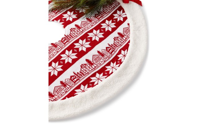  Fair Isle Knit 48″ Tree Skirt, Red/White