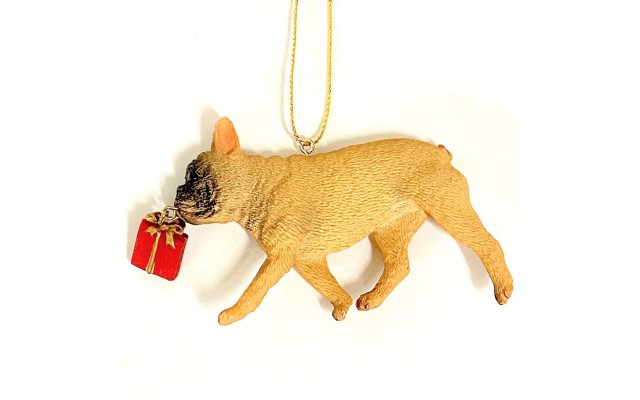  French Bulldog with Red Present Christmas Ornament