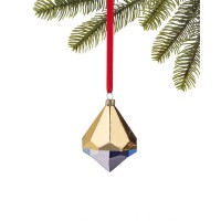 Holiday Lane Glass Blue and Gold-Tone Diamond Drop Ornament