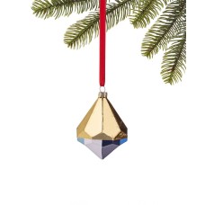 Holiday Lane Glass Blue and Gold-Tone Diamond Drop Ornament