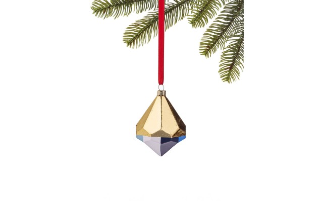  Glass Blue and Gold-Tone Diamond Drop Ornament
