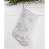 Holiday Lane Gray Beaded Snowflake Stocking