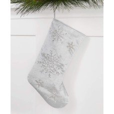 Holiday Lane Gray Beaded Snowflake Stocking