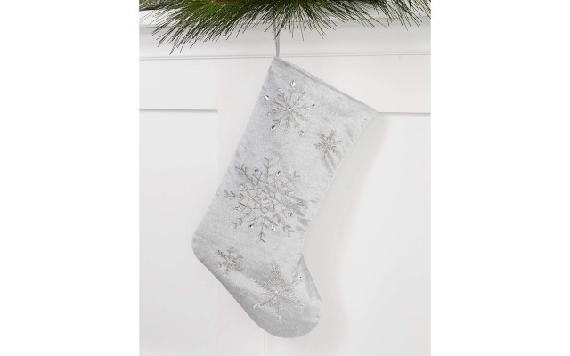  Gray Beaded Snowflake Stocking