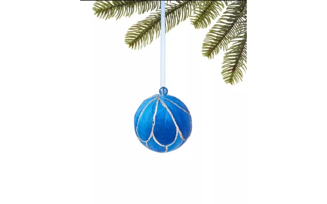 Holiday Lane Midnight Blue Ball with Feathers Ornament