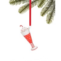 Holiday Lane Peppermint Twist Glass Candy Cane Milkshake Ornament, Red