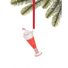 Holiday Lane Peppermint Twist Glass Candy Cane Milkshake Ornament, Red