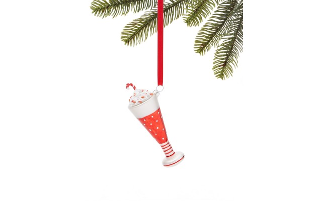  Peppermint Twist Glass Candy Cane Milkshake Ornament, Red