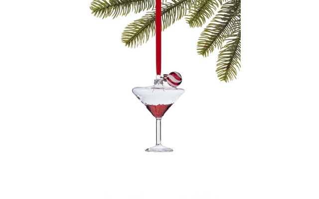 Peppermint Twist Glass Martini Glass with Red Glitter Ornament