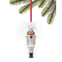 Holiday Lane Royal Holiday Glass Nutcracker with Feather Hat Ornament, White