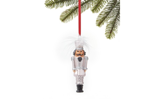  Royal Holiday Glass Nutcracker with Feather Hat Ornament, White
