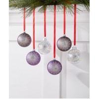 Holiday Lane Royal Holiday Set of 6 Shatterproof Gray, Purple & Clear Ball Ornament