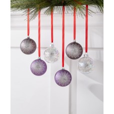 Holiday Lane Royal Holiday Set of 6 Shatterproof Gray, Purple & Clear Ball Ornament