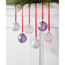 Holiday Lane Royal Holiday Set of 6 Shatterproof Silver-Tone Purple Ball Ornament
