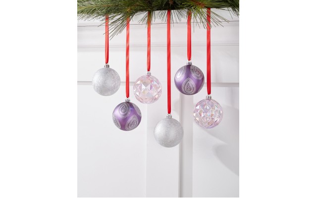  Royal Holiday Set of 6 Shatterproof Silver-Tone Purple Ball Ornament