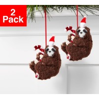 Holiday Lane Santa’s Favorites Sloth with Santa Hat Ornament, 2 Pack, 4.0